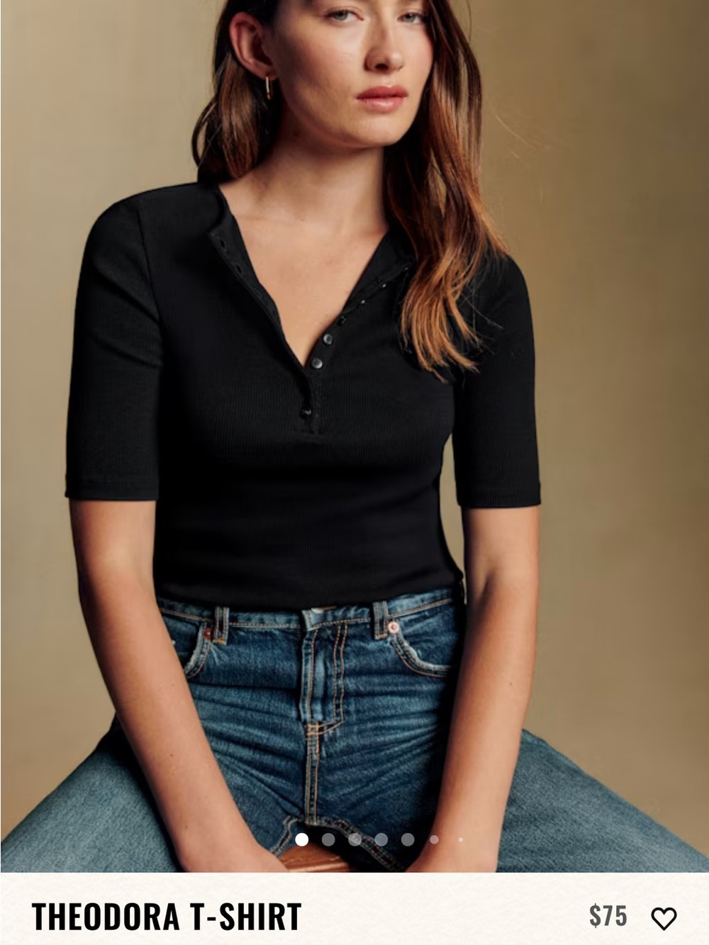 Sézane Black Ribbed Henley Top